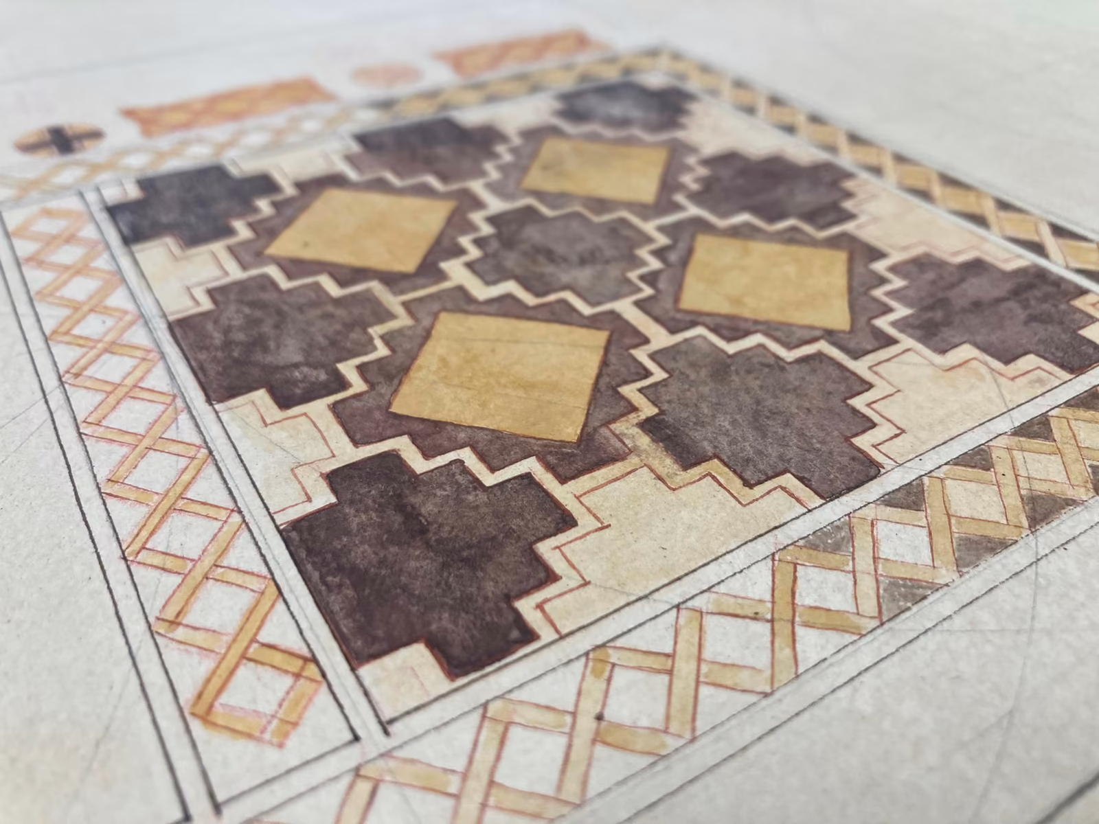 Geometric pattern work in progress on a tabletop